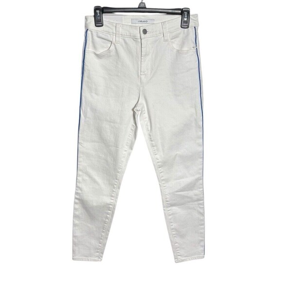 J Brand Alana High‎ Rise Crop Skinny Jeans White Blue Piping Size 28 Photo Ready - Picture 1 of 6